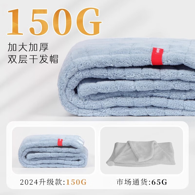 Laotang Dry Hair Hat Women's Absorbent Towel Thickened and No Shedding, Cheese Check Style - Yunshan Blue
