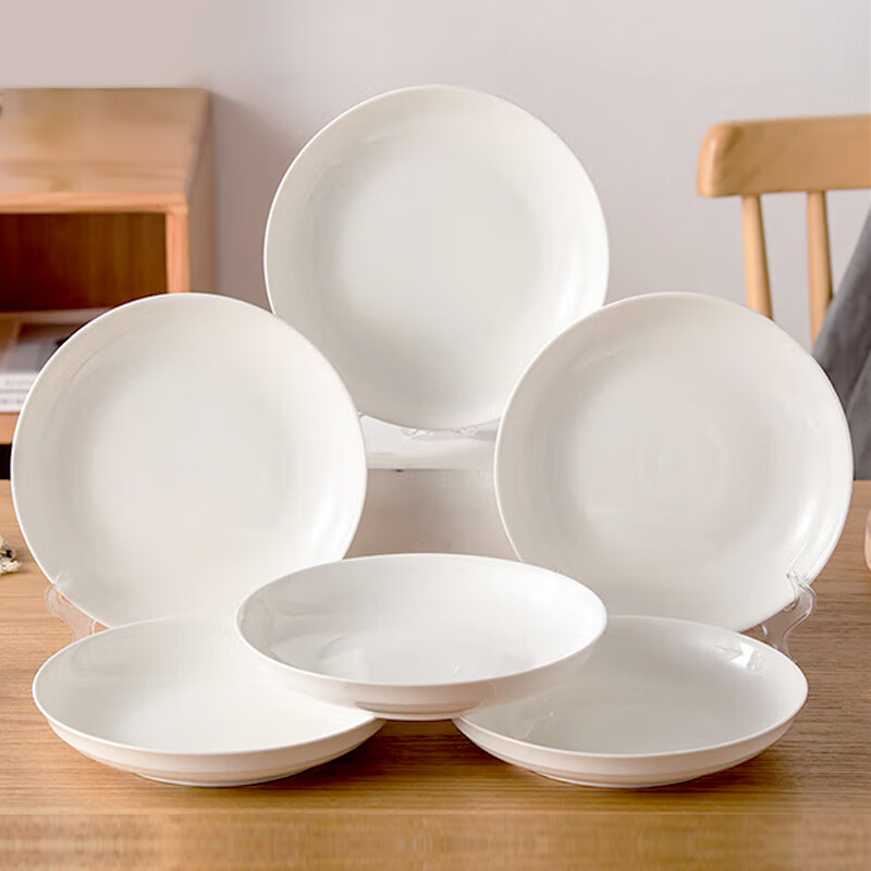 Jie Yajie ceramic plate household white porcelain plate 8 inches Chinese underglaze color dinner plate dish plate soup plate microwave available 6 pieces