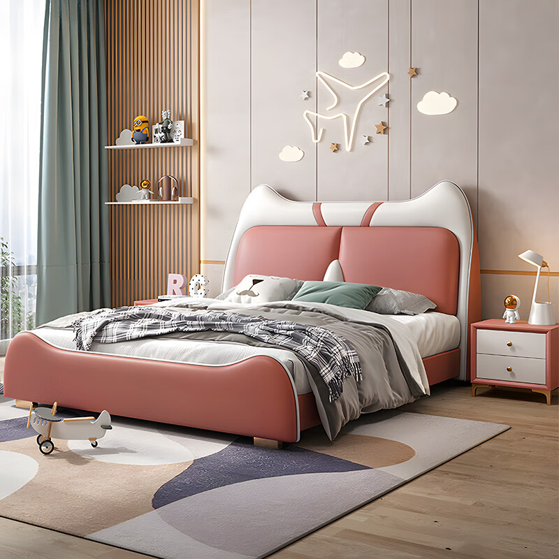 Jingxifu Children's Bed Double Bed Boy Light Luxury 1.5 Meter Leather Bed Teenage Girl Modern Simple Princess Single Bed Single Bed Please Note Color - Delivery to Home 1500mm*2000mm Frame Structure