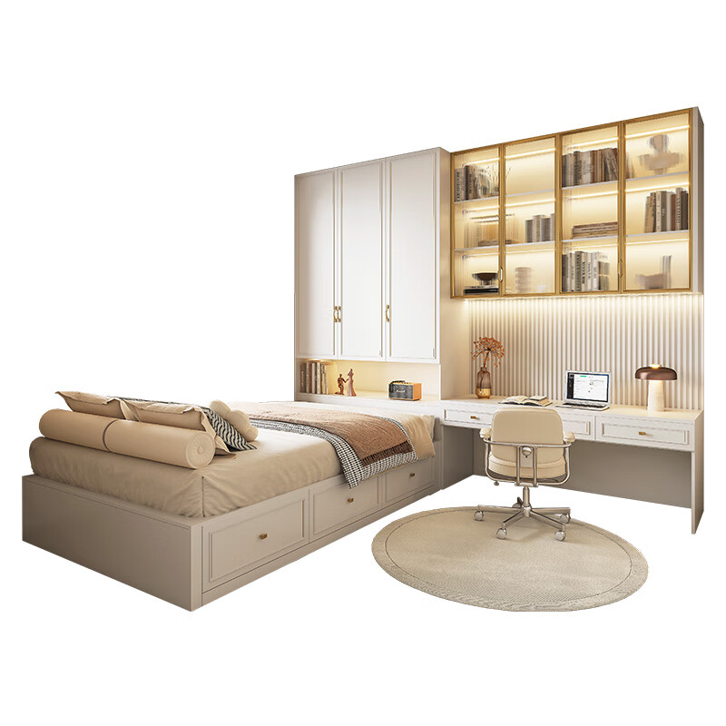 Sophia tatami small apartment bed cabinet integrated light luxury style bed wardrobe bookcase combination integrated second bedroom whole house customization membership bonus (consult customer service to enjoy discounts)