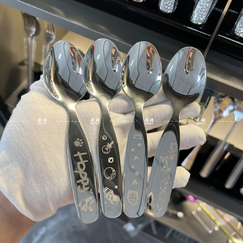 Fat Donglai's same style Zhanming 316 stainless steel eating spoon and fork for home use cute long-handled spoon for baby to drink soup and dessert 316 long-handled fork (no pattern)