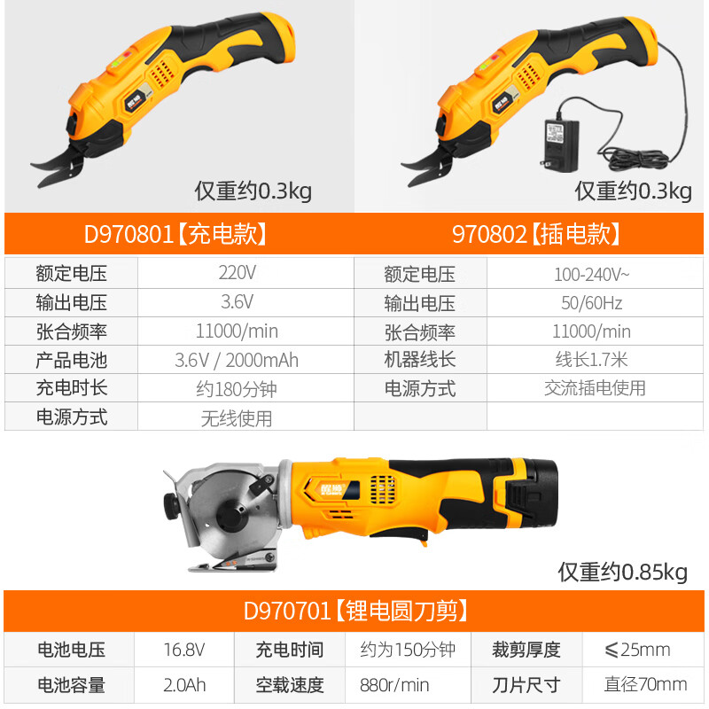 Xingshi electric scissors, cloth cutting artifact, hand-held cutting knife, small cloth cutting machine, electric scissors, clothing electric scissors, rechargeable model D970801, 2 alloy blades