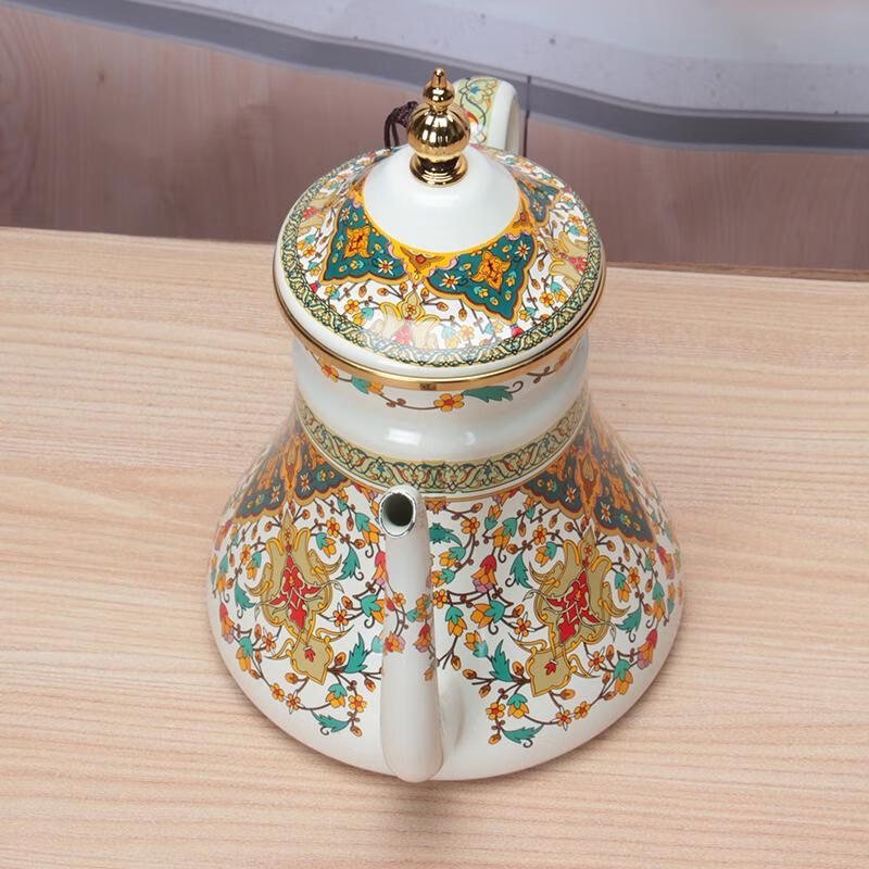 OEMG Russia imported 1.2L enamel milk kettle oil kettle vinegar pot coffee pot tea cold kettle enamel flower teapot 1.2L waist kettle (Russian flower) with filter