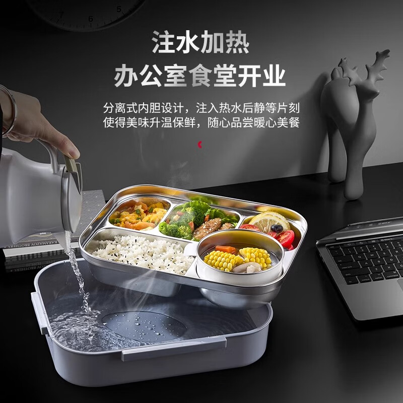 AILUKI Japanese 316l stainless steel lunch box large capacity portable lunch box for office workers, canteen student lunch plate lunch box 316 stainless steel gray large size 5 compartments + cutlery + insulation bag