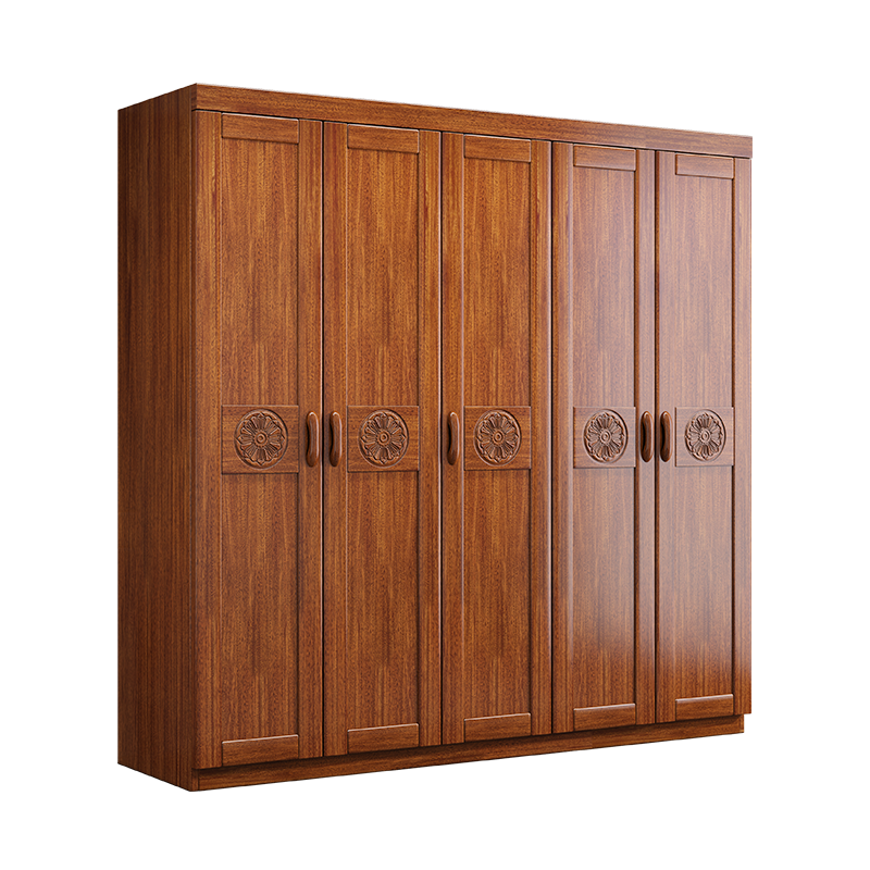 Nanyi wardrobe golden rosewood solid wood wardrobe Chinese style household cabinet multi-layer storage large capacity storage cabinet 8631 six doors + top cabinet + drawer side cabinet golden rosewood