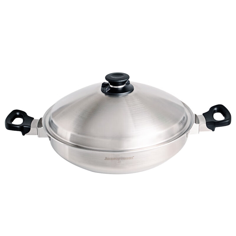OEMG Anli Queen Pot Chinese Stainless Steel Wok Kitchen Frying Flat Non-stick Pan Accessory Set No Oil Fume 3 Liter Steel Pan with Lid_Product No. 53823