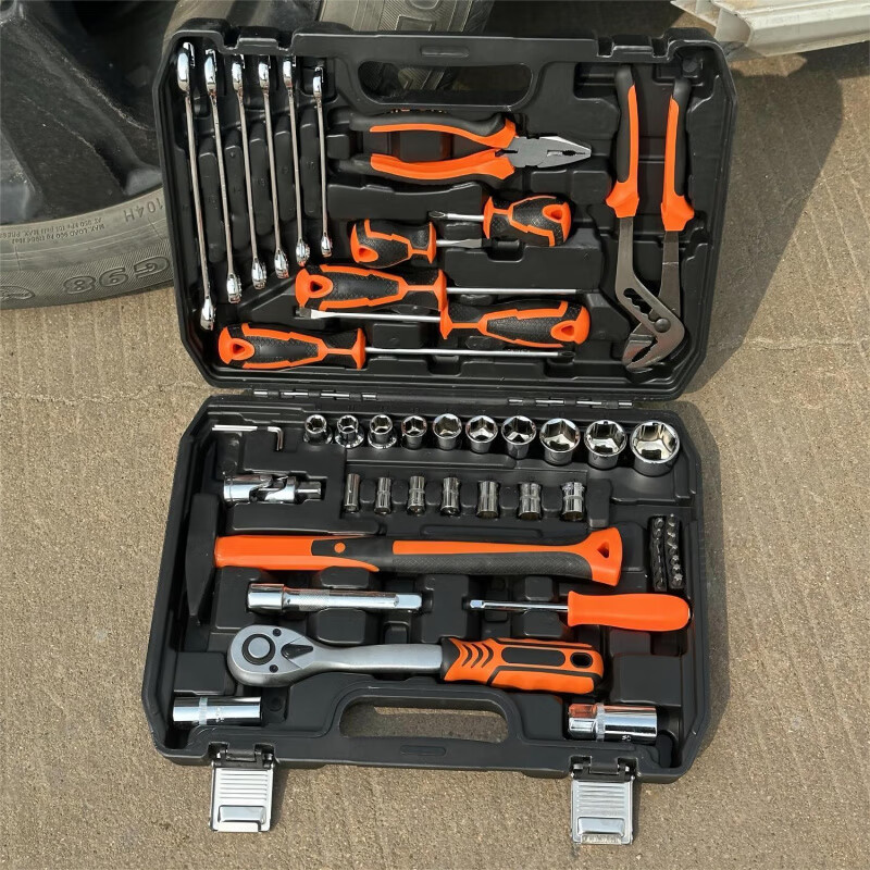 Meikejie Auto Repair Tool Set Ratchet Wrench Combination Car Repair Toolbox Advanced Black 72-Tooth Curved Handle 58-piece Set