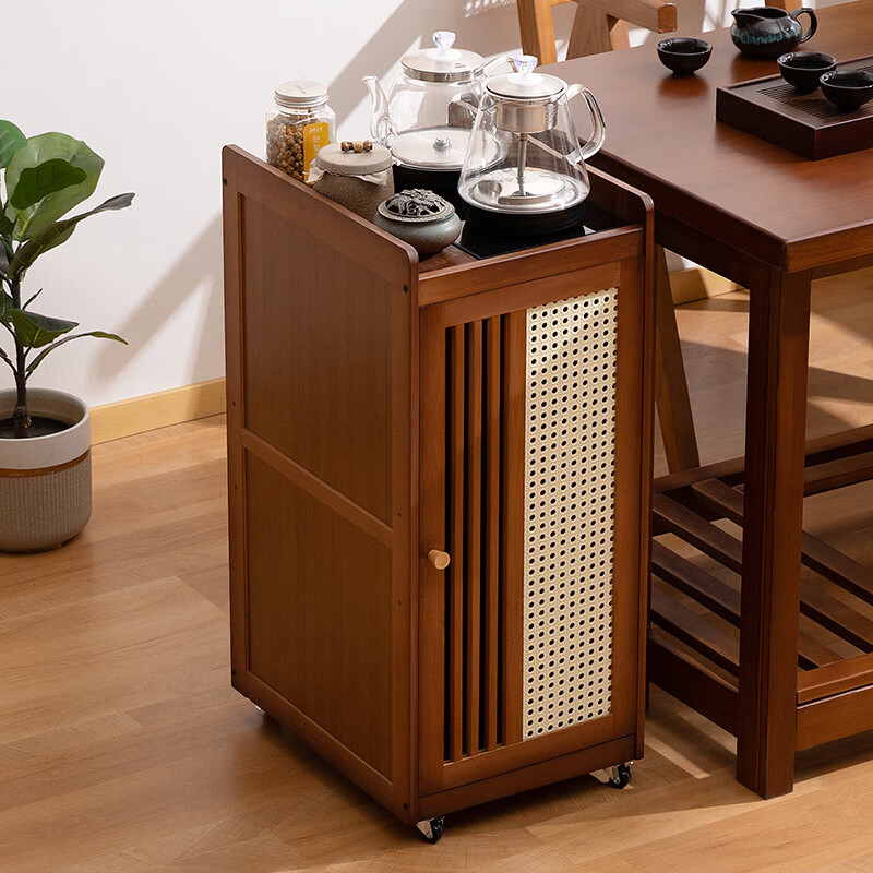 Trojan mobile tea table small tea table kettle integrated balcony leisure living room home coffee table tea table multi-functional brown - single door (no cover)