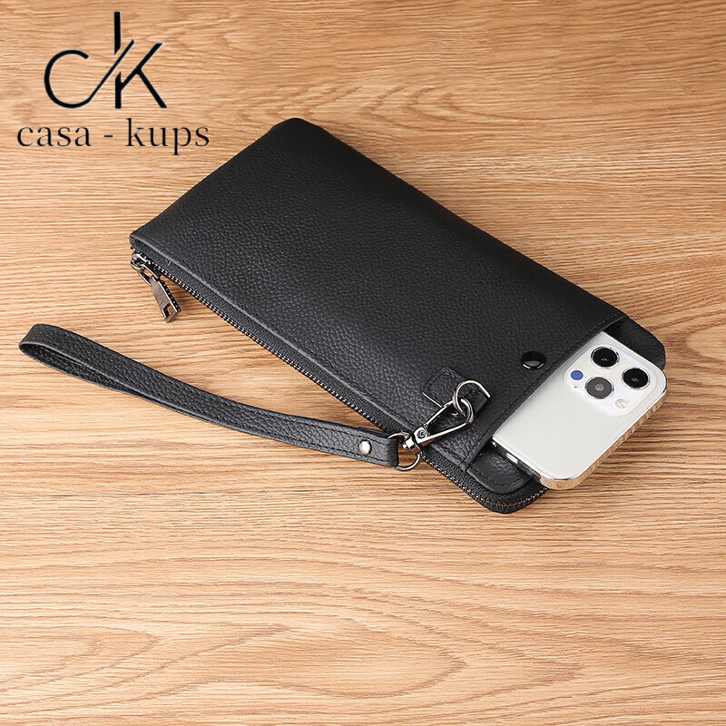Casa-kupsCK Chinese Valentine's Day leather wallet women's long Korean style fashion men's clutch wrist coin mobile phone bag black