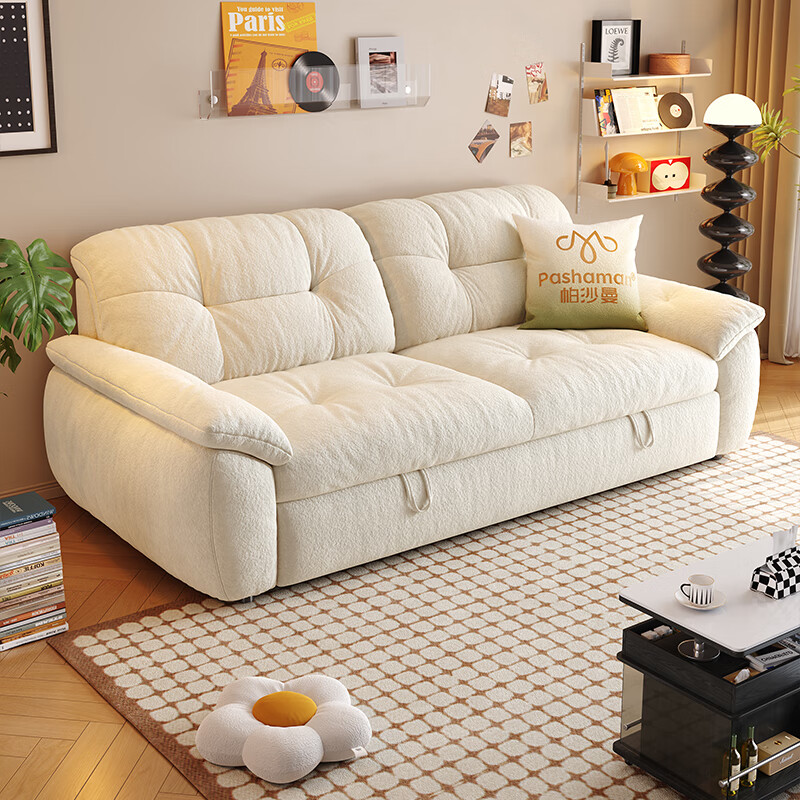 Pashaman removable and washable hug bear sofa bed for living room small apartment cream style one-piece folding fabric sofa 2856ZF 2.2 meters large double seat fully removable and washable design comfortable version cat scratch cloth TY91 bamboo charcoal sponge
