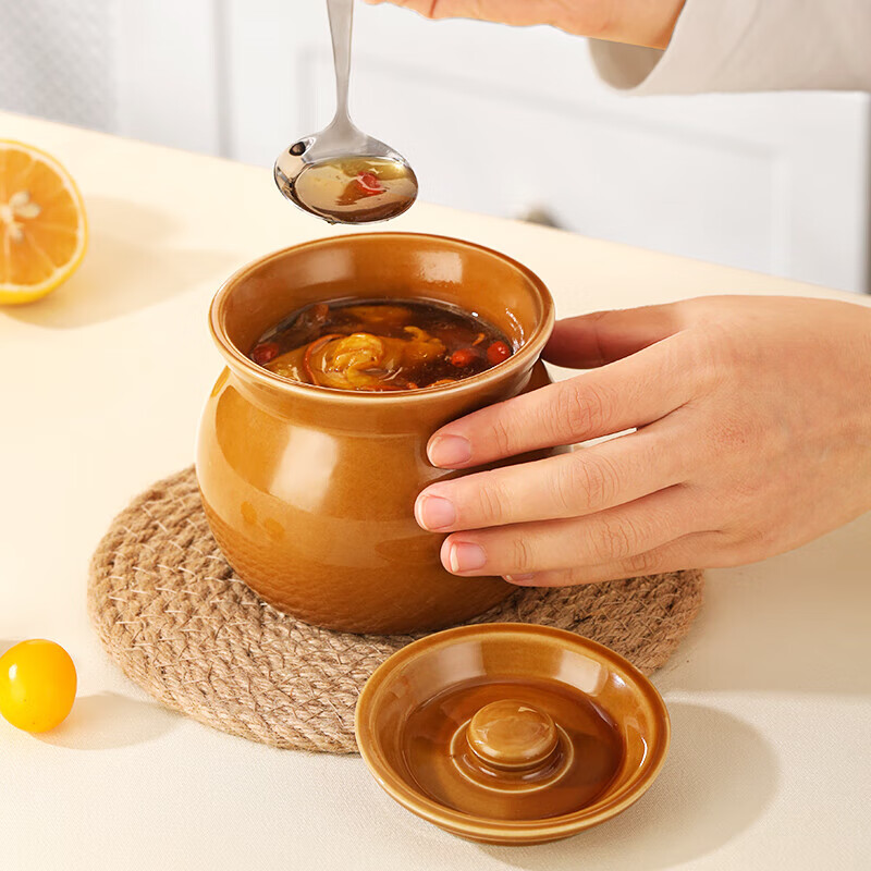 Crock pot soup stew pot household commercial water-proof stew steamed egg for one person stew pot with lid Shaxian snack ceramic soup pot cyan single pack 500ml