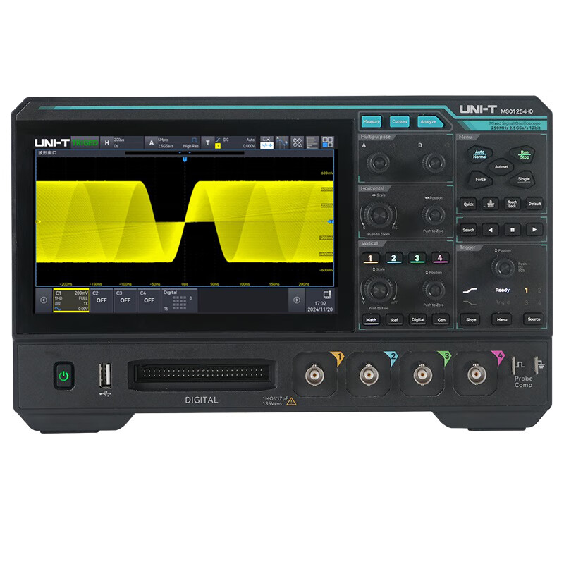Unilide MSO1254HD high-precision digital oscilloscope four-channel 12bit high-resolution touch screen desktop oscilloscope MSO1254HD (250M bandwidth)
