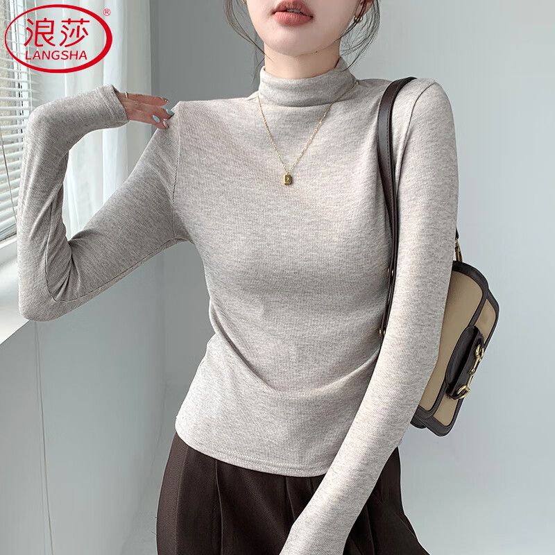 Langsha half turtleneck bottoming shirt for women 2025 winter new warm brushed long-sleeved T-shirt slim fit versatile top