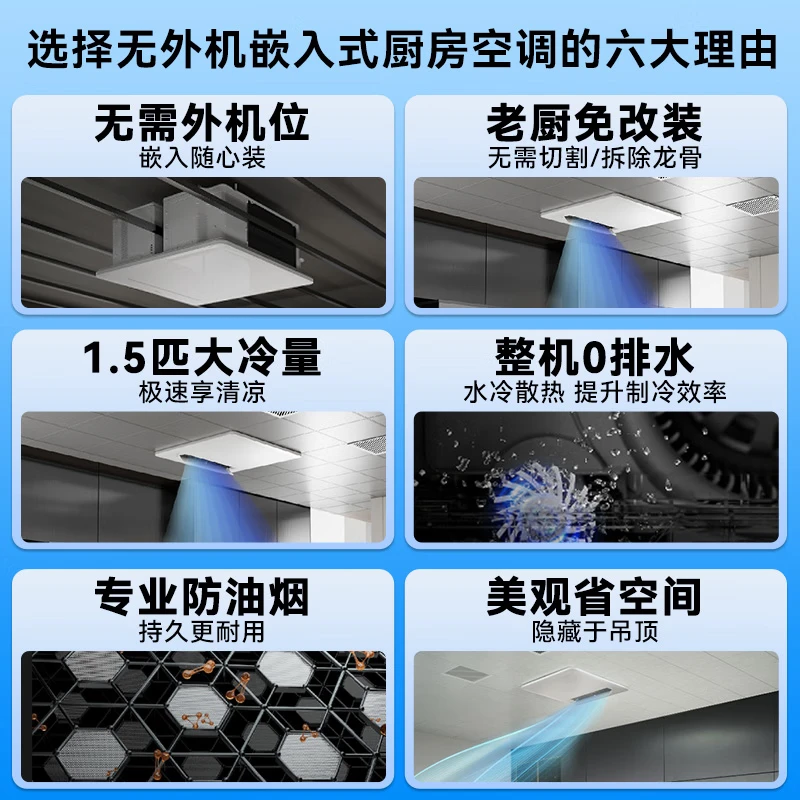 Midea kitchen air conditioner dedicated embedded all-in-one unit without external unit, large 1.5 HP, variable frequency single cooling, anti-oil fume, large cooling capacity package installation CKZ-35Q/BN9Y-YT100, without external unit, white, large 1.5 HP