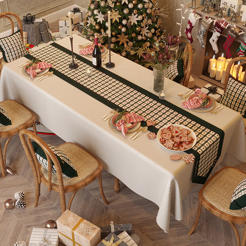 Lujie Christmas theme table runner light luxury atmosphere tablecloth long tea flag tablecloth sideboard TV cabinet cover Christmas Bohemian 30*390cm (table runner)