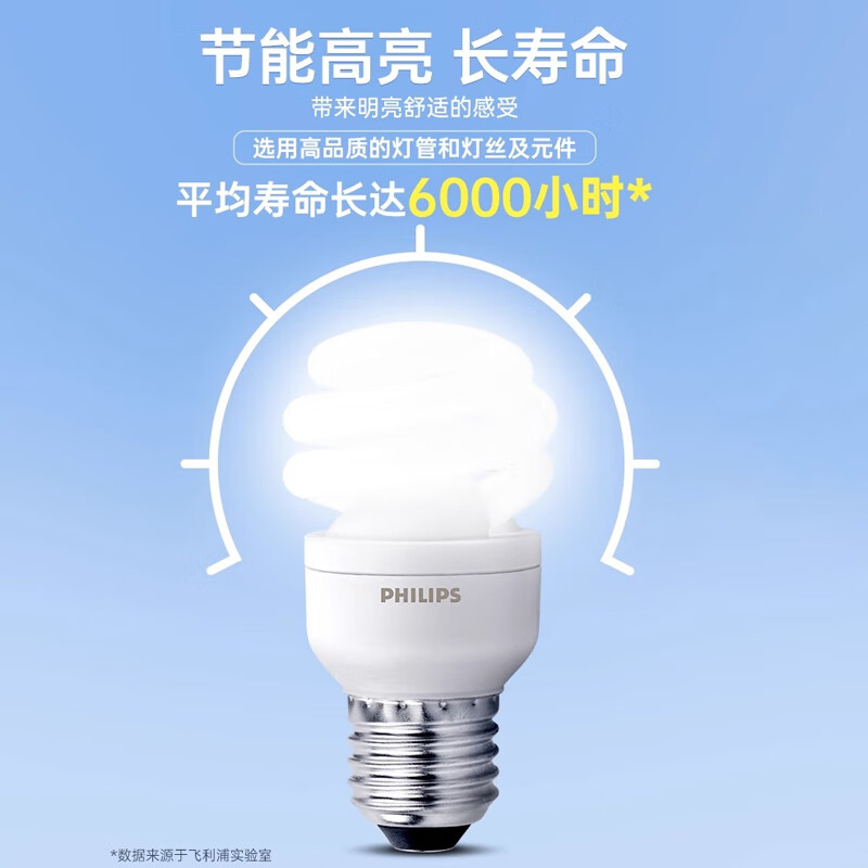 Philips (PHILIPS) spiral energy-saving lamp e27 screw bulb ultra-bright three-color energy-saving bulb 12W-white light fluorescent energy-saving lamp