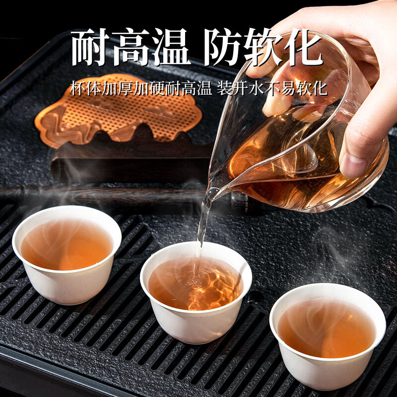 Shouli High Temperature Resistant Disposable Kung Fu Tea Cup with Storage Cup Holder for Home Office Hospitality Rice Husk Tea Cup with Cup Holder Rice Hull Tea Cup 2 packs (100 pieces) 1 piece No specification