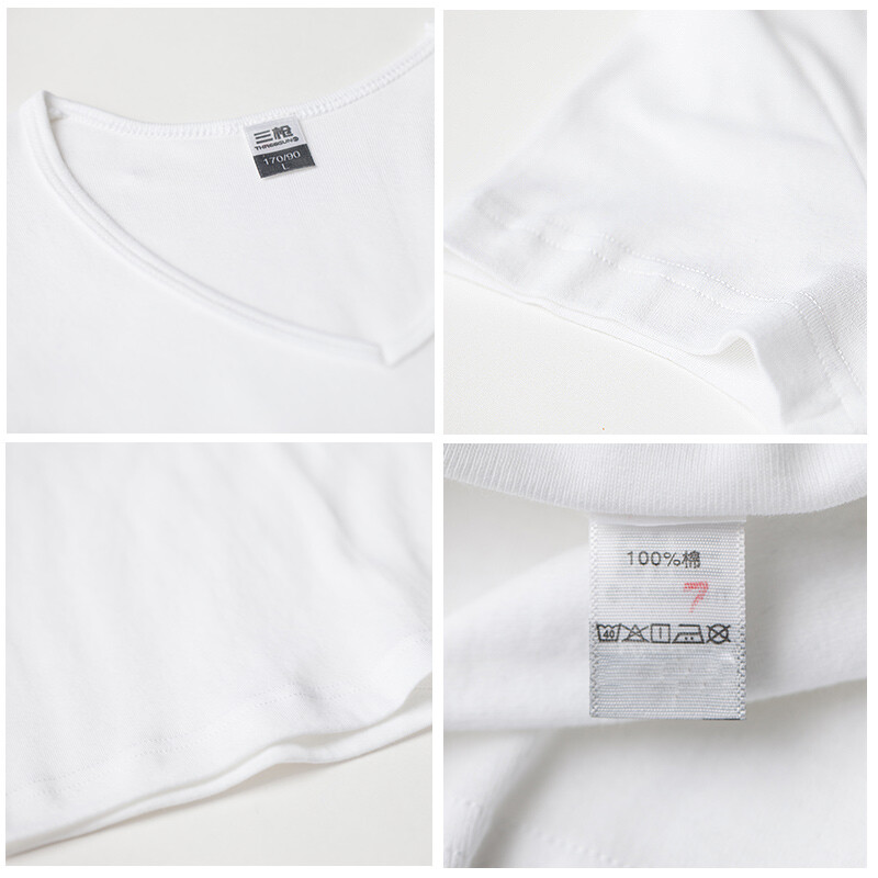 Sangun men's short-sleeved T-shirt thin 100% cotton underwear men's business white V-neck bottoming shirt ribbed cotton undershirt 2 pieces white + white XL (175)