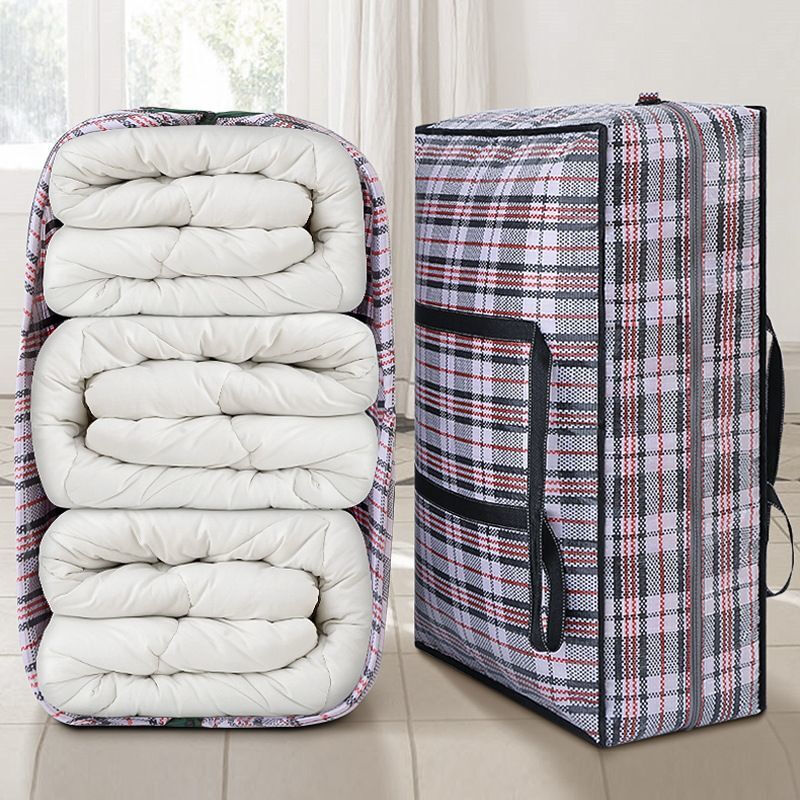 Moving bag woven bag thickened luggage packing bag extra large capacity waterproof quilt portable storage bag black grid fabric 1 piece 20*20cm