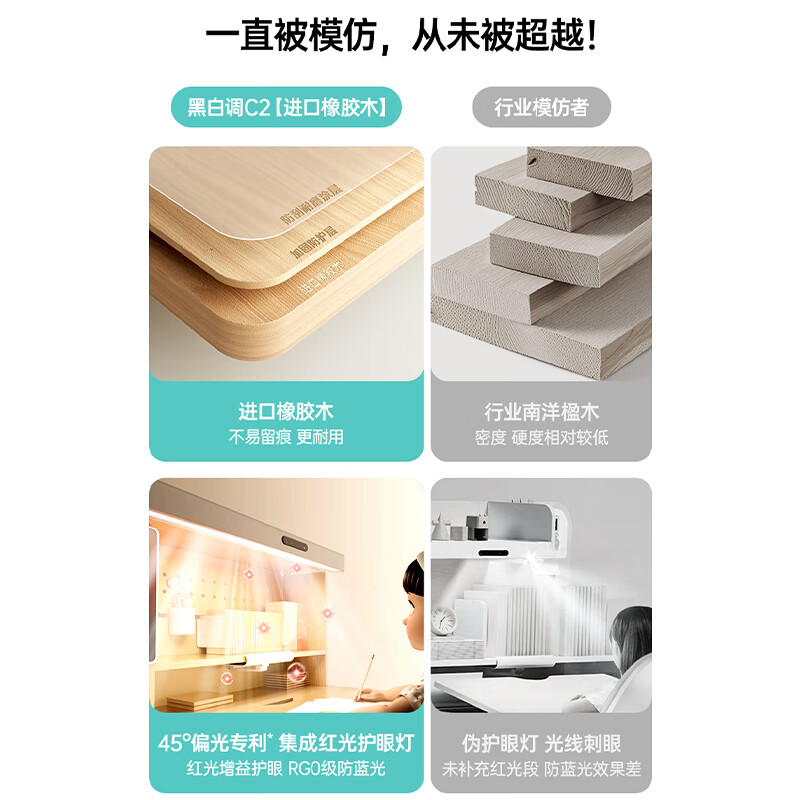 Black and white tone C2 children's study table desk writing table special for 3-18 years old full spectrum lighting integrated solid wood store same style