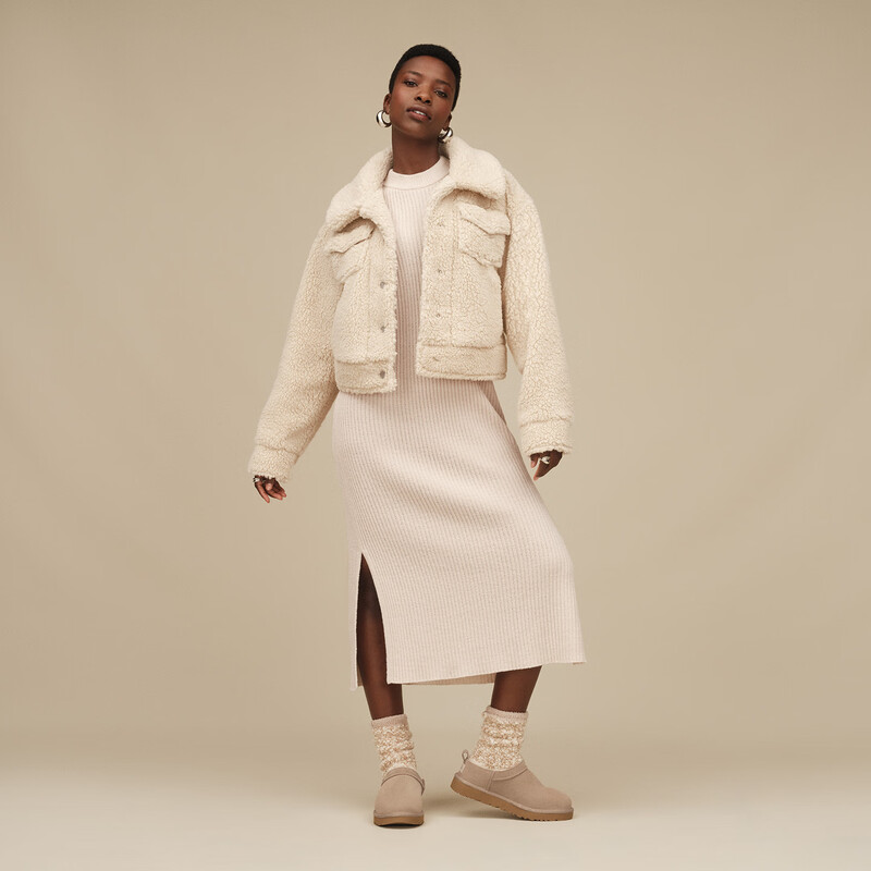 UGG new autumn women's fashionable and comfortable solid color lapel snap casual short jacket 1171459 NLI | Natural white XS