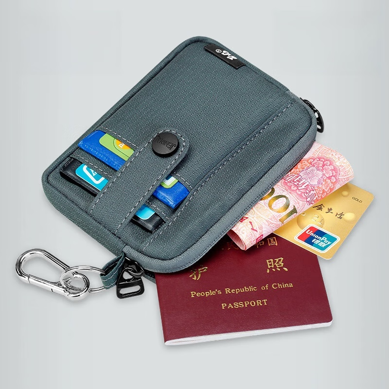 YWZR canvas zippered large-capacity coin purse for students, boys, teenagers, ID key bag, female and male headphone card bag, green gray, large size, free long chain keychain