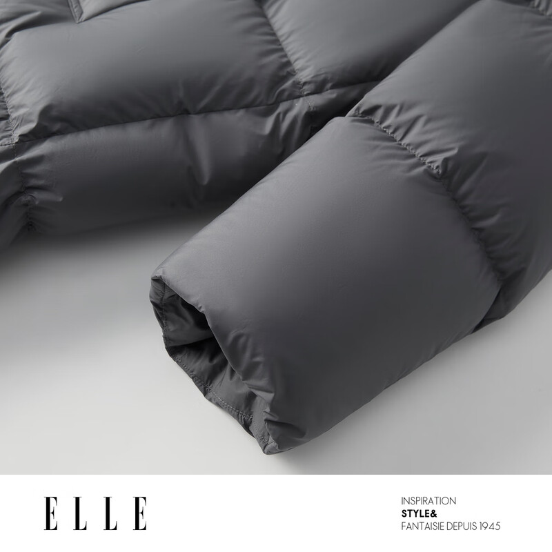 ELLE90 white duck down long hooded down jacket for women 2025 winter new year new year simple long thickened warm jacket medium gray M