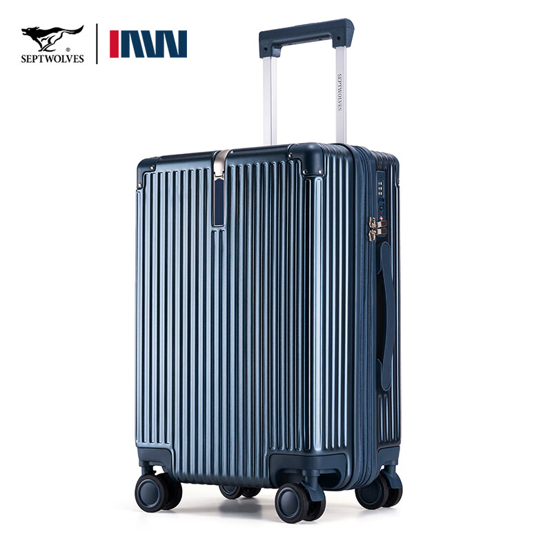 Septwolves suitcase double-layer explosion-proof zipper expandable trolley case student large-capacity suitcase password lightweight boarding case Land Rover Blue + free case cover 26 inches