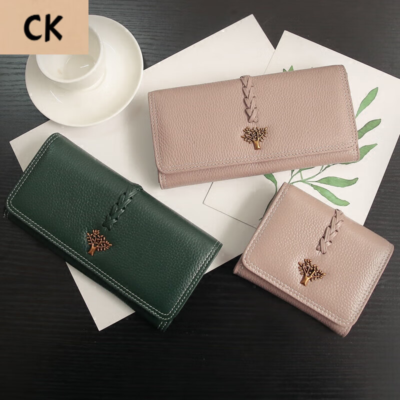 CHLING KAYAN small ck women's bag 2025 new Korean version trendy genuine leather two-fold women's wallet folding first-layer cowhide wallet black