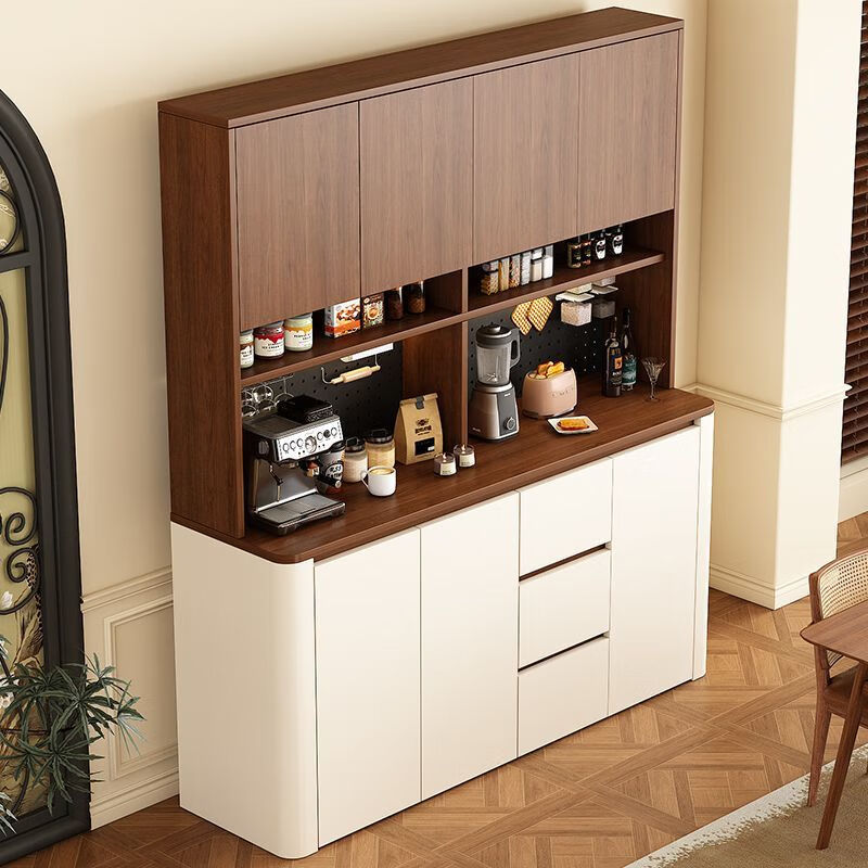 Feiguiren 2026 new style medieval sideboard wine cabinet storage rack multi-functional hole board wall living room storage kitchen cabinet 120*40*200 walnut+cream high style