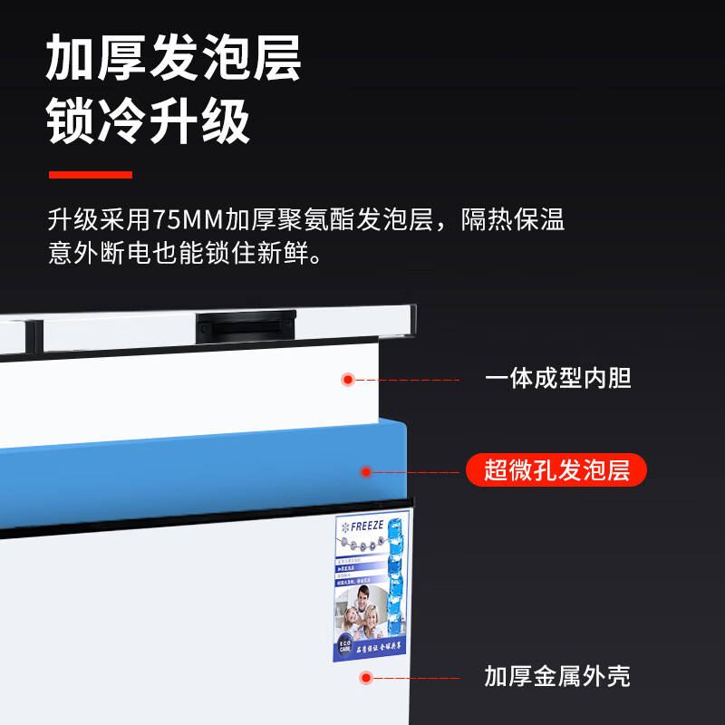 Aquamarine Freezer Commercial Large Capacity Refrigerated Freezer Horizontal Freezer Full Freezer Single and Double Temperature Home Display Cabinet Commercial Large Freezer Energy Saving Fresh Cabinet 1588 Single Temperature Copper Tube Upgraded Model (Length 2 Meters Width) Energy Saving 60%
