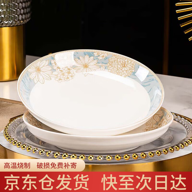 Haoya Jingdezhen Ceramic Plate Soup Plate Deep Dish Rice Plate Microwaveable Time Walk 8 Inch 2 Pack