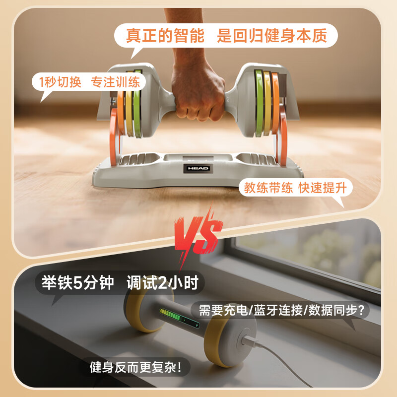 HEAD Rainbow Dumbbell Quick Adjustment Quick Release Dumbbell Men's Pure Steel Home Fitness Equipment 25kg