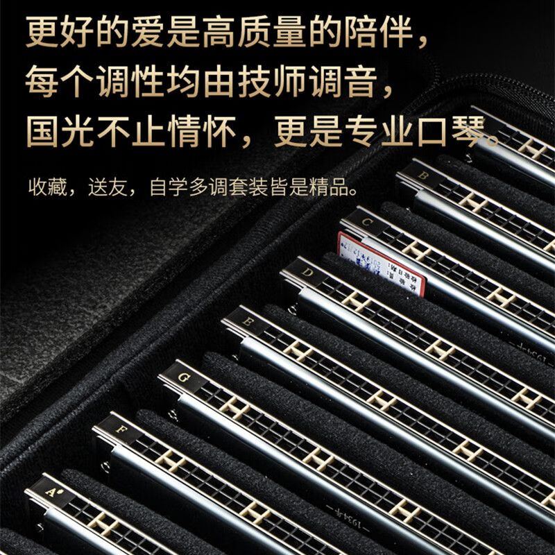 Guoguang 24-hole polyphonic harmonica imported gongs 7-tone set 12-tone set harmonica adult beginner stage performance piano black 7-tone set comes with accompaniment USB flash drive