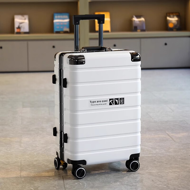 JCZS German quality 2025 new universal wheel boarding suitcase small password trolley case student suitcase lake blue noble aluminum frame + dry and wet separation inside + cup holder + charging port 20 inches