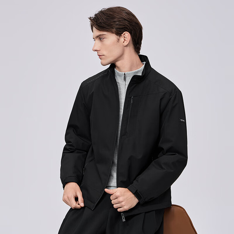 Dances with Wolves, quilted lining, outdoor trendy stand-up collar thick coat, warm and easy to care for men's jacket 001 black L