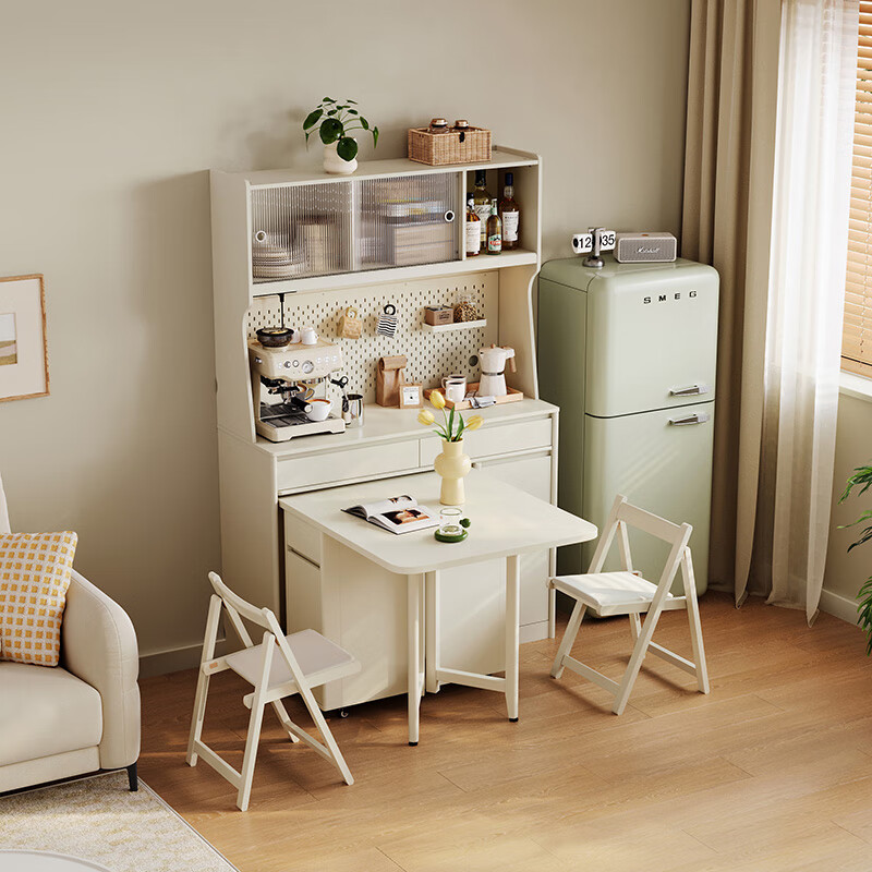Lin's home multi-functional sideboard with dining table, integrated wall storage cabinet, small apartment storage high cabinet furniture NU11T Cream | 1.2m slate style 1 cabinet, 1 table and 4 chairs
