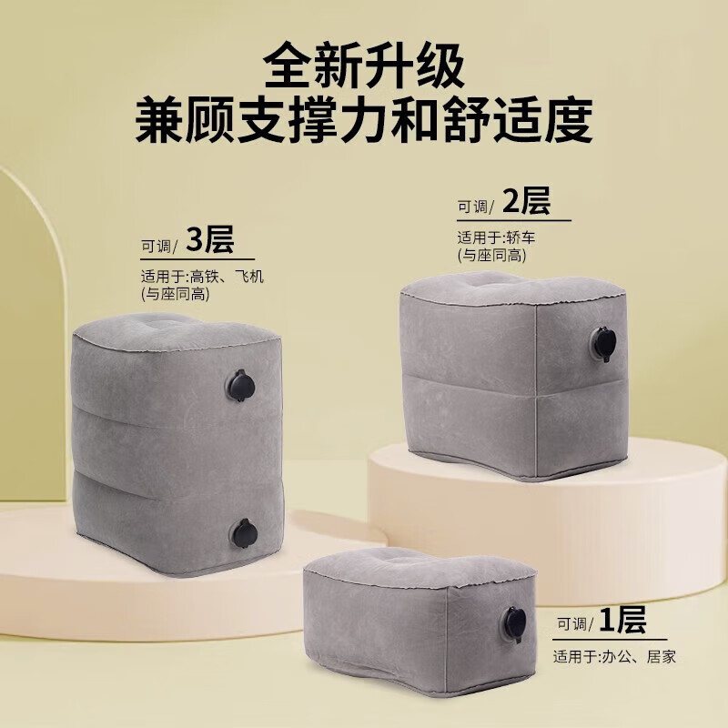 Haofanjie inflatable foot pads for aircraft economy class, car leg rests, co-pilot leg rests, car sleeping artifacts, car inflatable foot rests, three-layer gray inflatable foot pads + pump bag