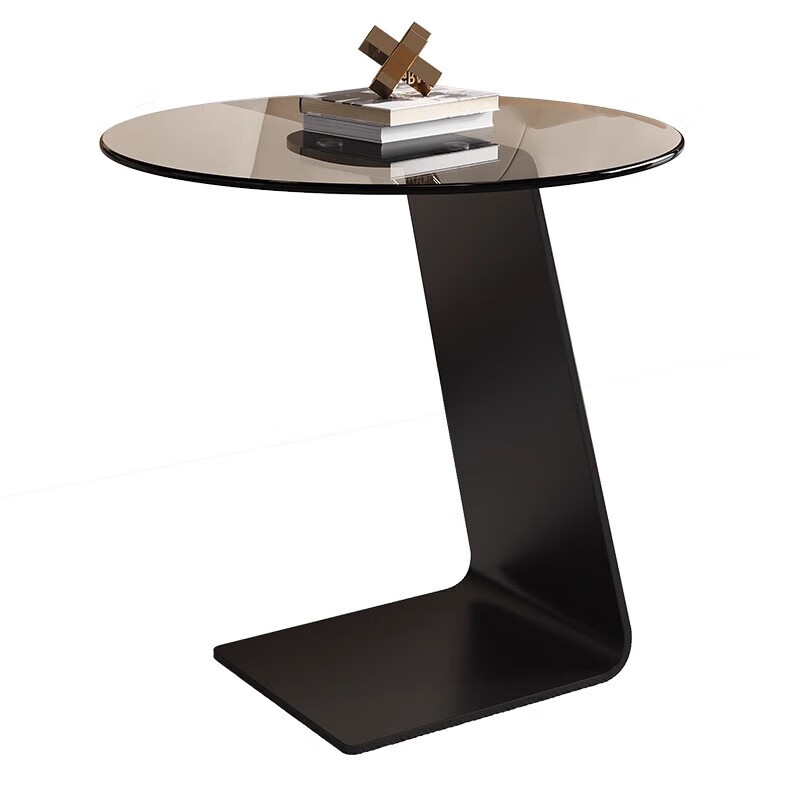 Sofa side table living room coffee table small table creative minimalist small round table glass corner table light luxury high-end side table black - diameter 60 height 50cm explosion-proof glass