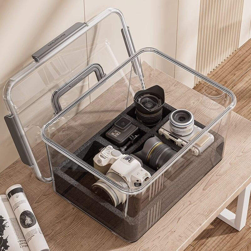 Large camera storage box, sealed, moisture-proof and bump-proof box, micro-SLR lens, portable storage for photographic equipment, huge size, bump-proof inner tank + desiccant*10, high transparency material, four-buckle seal + sealing strip