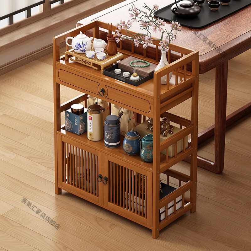 Laimeihui Chinese Bogu rack tea cabinet tea room storage rack display cabinet storage tea table side cabinet Duobao Pavilion tea ornaments reinforced and bold simple style - second floor 35cm long