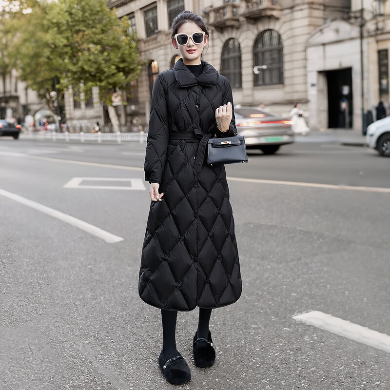 Sibaishe 90 velvet lapel down jacket women's 2025 winter new long-sleeved long over-the-knee casual jacket