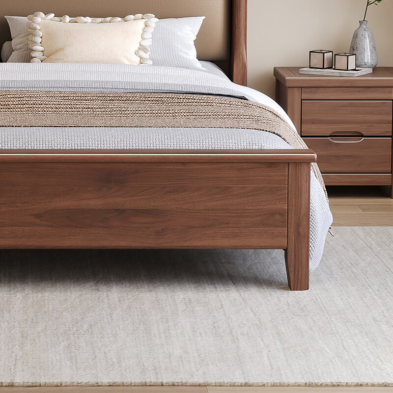 Foreign walnut solid wood bed double bed new Chinese style master bedroom large bed light luxury soft package home wedding bed 508 bed
