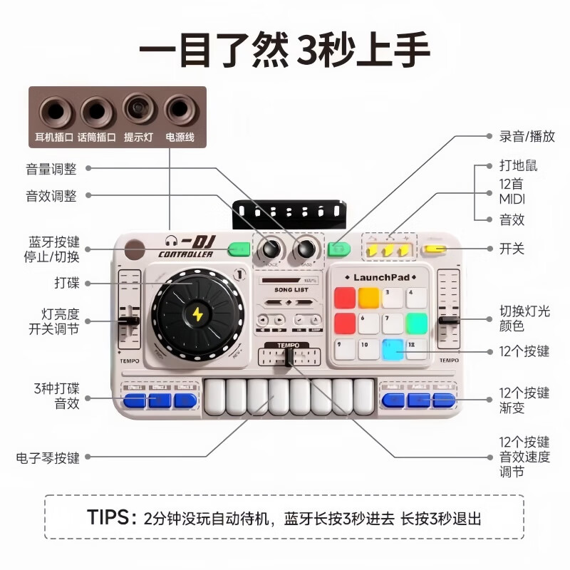 Yunya children's piano toy electronic keyboard for boys and girls one year old baby infant early education educational toy first birthday gift USB charging + Bluetooth recording and arrangement N + function - gift box DJ player 61 Children's Day gift