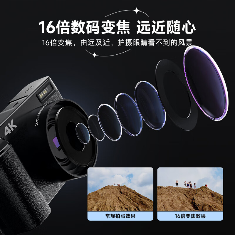 SONGDIAN digital camera replaces CCD entry-level fool mirrorless vlog video student flip selfie camera DC101AF official standard + wide-angle lens set 64G memory