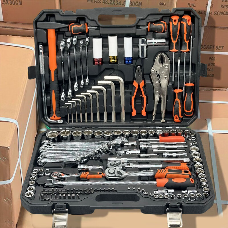 Meikejie Auto Repair Tool Set Ratchet Wrench Combination Car Repair Toolbox Advanced Black 72-Tooth Curved Handle 58-piece Set