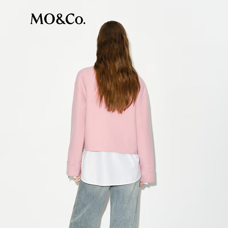 MO&Co. New Chinese Style Woolen Jacket with Diagonal Plates and Buttons Red MBD4COT04