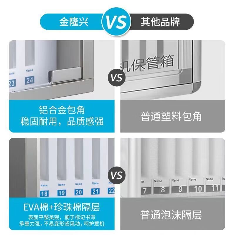 Mobile phone box storage box mobile phone storage box aluminum alloy with lock student wall hanging employee company meeting mobile phone storage box mobile phone storage cabinet 60-bit mobile phone safe box silver