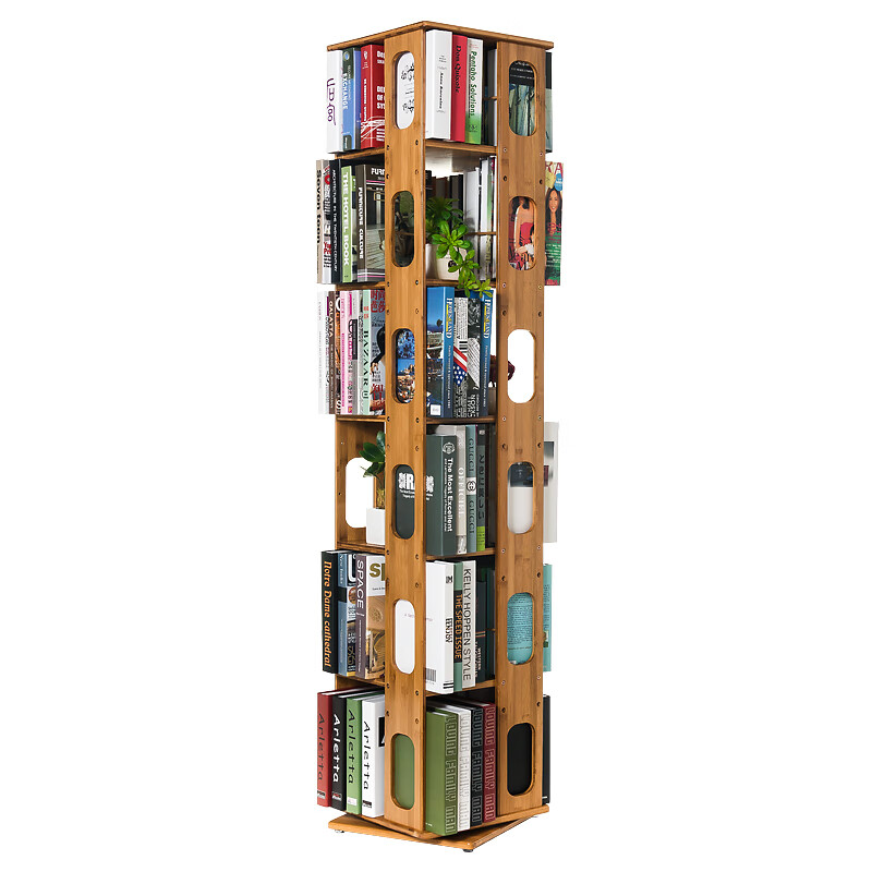 Trojan simple multi-layer rotating bookshelf household floor-standing modern storage rack storage storage rack display rack study picture book rack upgraded thickened version - six layers