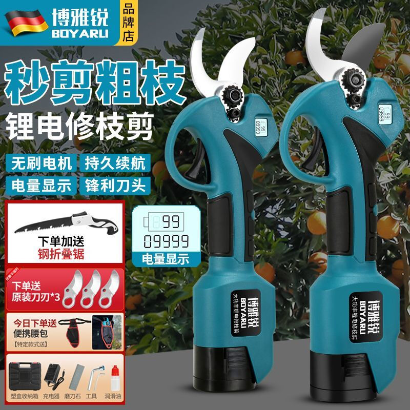 Dongcheng Lightweight and labor-saving German Boyarui high-power electric pruning shears lithium-ion scissors for fruit trees 4.0 mobile model two batteries and one charge +